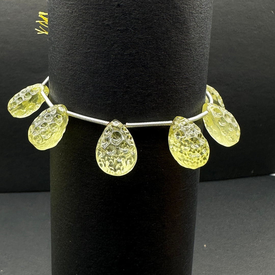 Natural Lemon Quartz Pear Shape Carving ~ Football Cutting Lemon Quartz Gemstones ~ 10X14MM Hand Carved Briolette ~ Wholesale Gemstone Beads