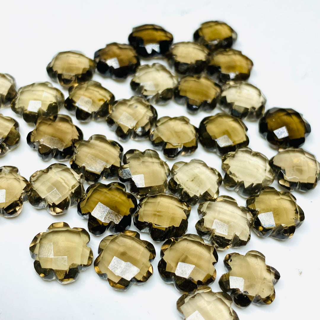 2,3,4,5 Pcs Natural Smokey Quartz Hand Carved Flower Shape, Carved Flower Shape Gemstone For Jewellery, Flower Shape Gemstone, 10 mm
