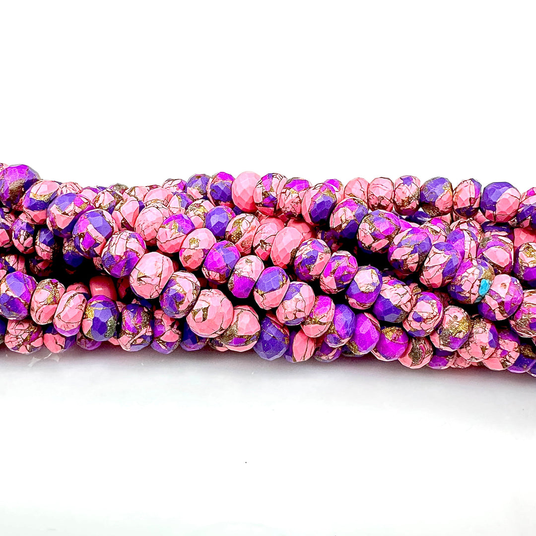 Purple Pink Copper Turquoise Beads, Copper Turquoise Faceted Rondelle Beads, 8-10 mm, 4 Inch Line, Wholesale Beads, Jewelry Making Beads