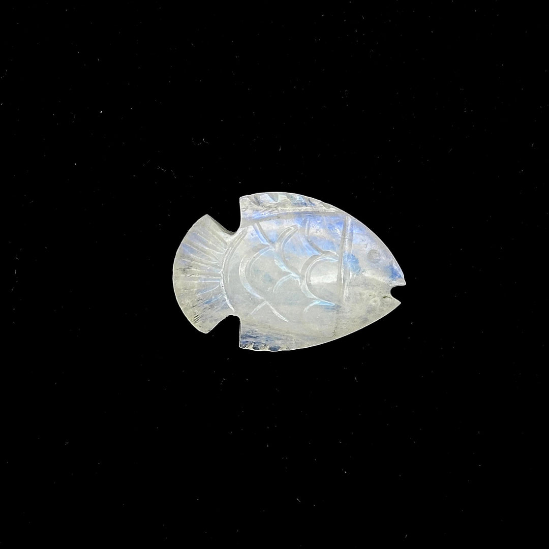 Carved Rainbow Moonstone Fish Beads: Handmade Gemstone Craft Supply