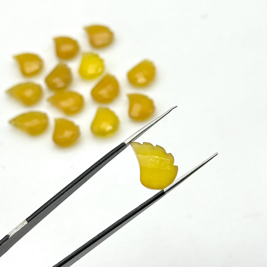 Yellow Chalcedony Leaf Shape Beads, Hand Carved Leaf Shape Briolette's, Faceted Fancy Carvings for Jewelry Making, 11X15 MM, Wholesale Beads