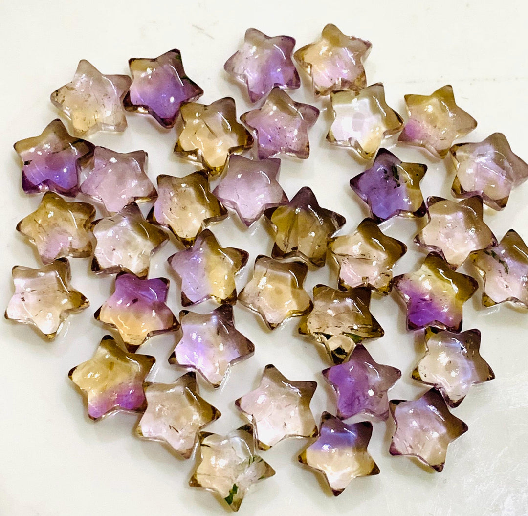 AAA+ Natural Ametrine Star Shape Briolettes, Hand Carved Smooth Star Shape Beads, Ametrine Stars for Jewelry Making, 10 MM Loose Gemstones