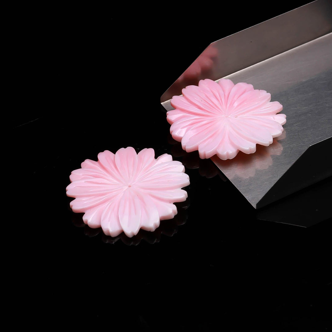 1 Pc Carved Mother of Pearl Flower, Natural Pink Pearl Big Flower for Jewelry Making, Daisy Flowers, 39 MM, Center Drill