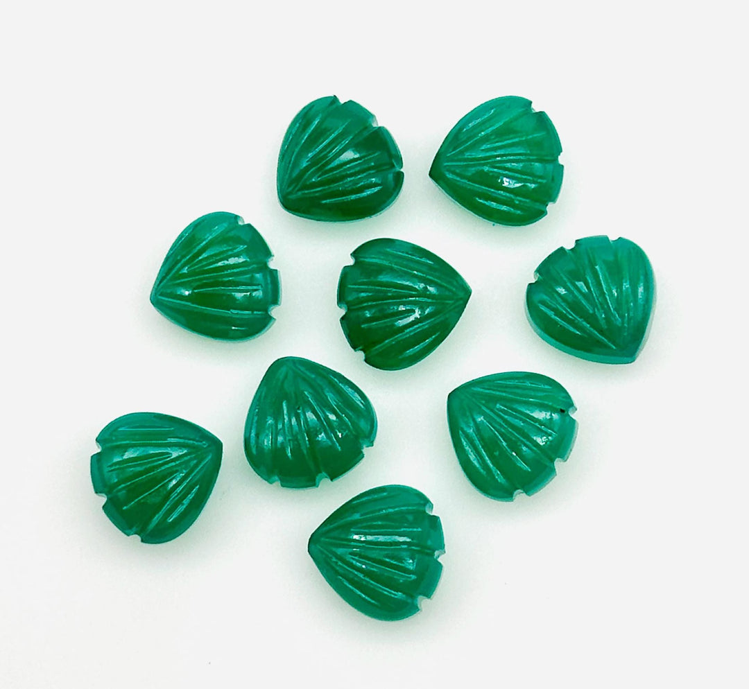 Natural Green Onyx Shell Beads, 8 MM Hand Carved Seashells, Tiny Carved Beads, Green Onyx Shell Charms, Jewelry & Craft Making Gemstones