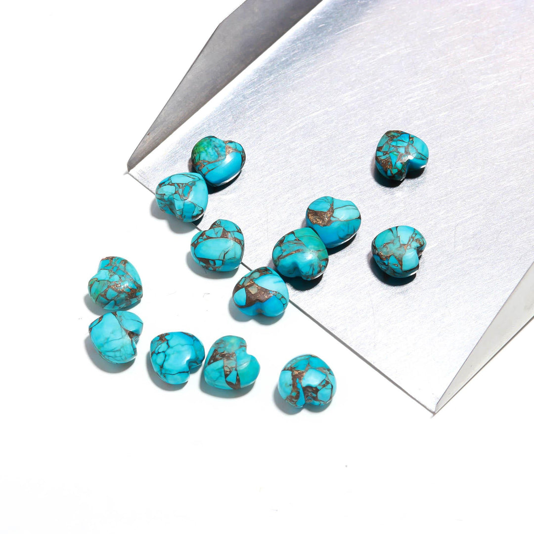 Copper Turquoise Heart Shape Beads, AAA Turquoise Smooth Heart Shape Briolette's, AAA Hand Carved Heart Charm, 8 MM, Mini Heart Craft Beads