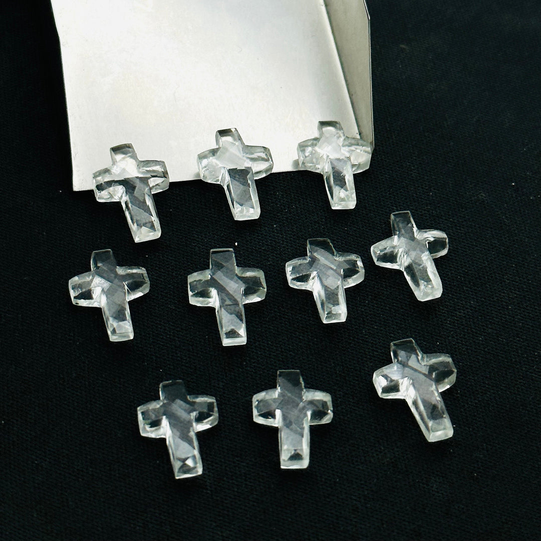 Natural Crystal Quartz Cross Shape Gemstone Beads, Faceted Cross Shape Charm Beads For Jewelry, Holy and Spiritual Cross Beads 15X10 MM