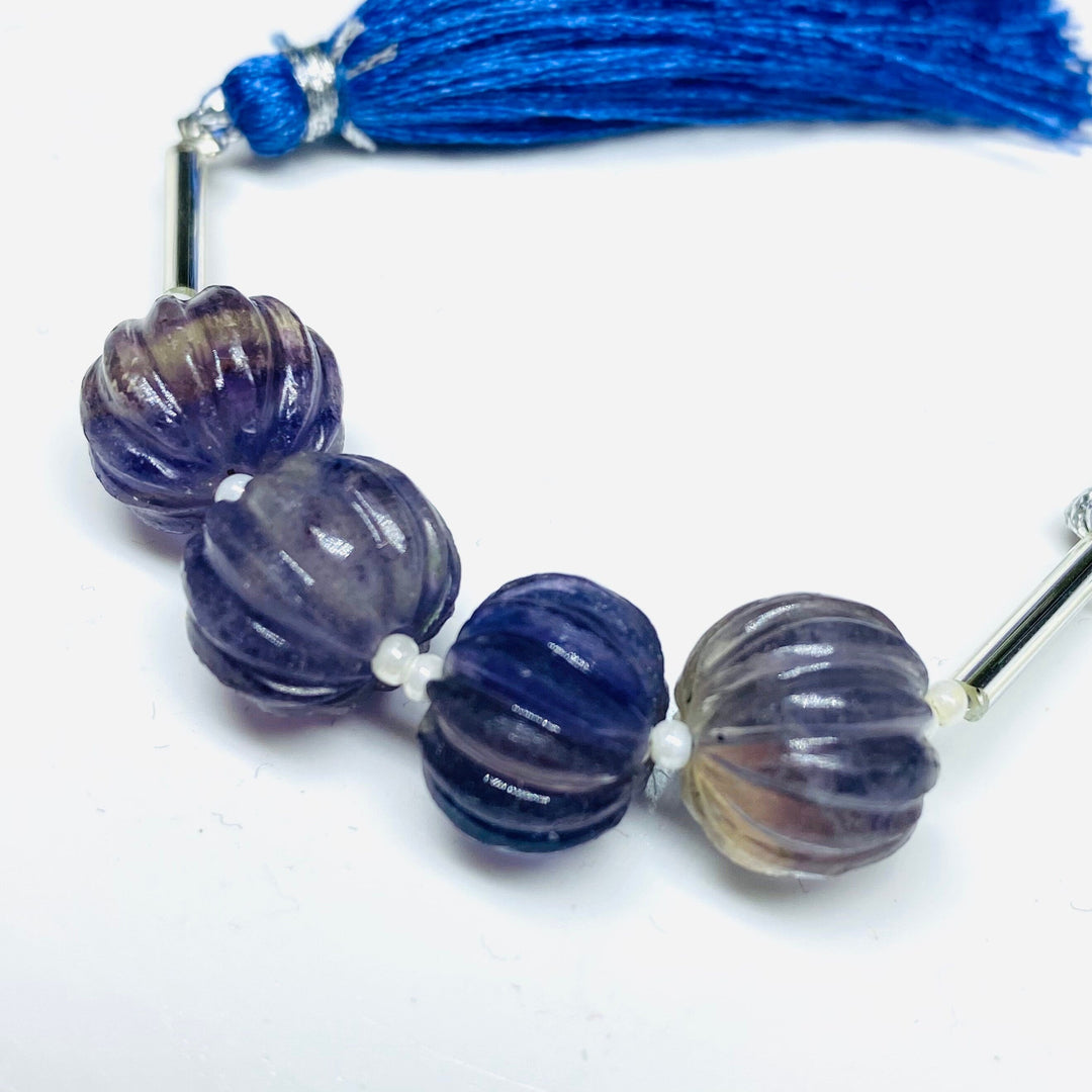 1,2,3,4,5 pcs 100% Natural Fluorite Carved Melon Shape Beads, Fluorite Melon Shape Gemstone, Pumpkin Beads Gemstone For Jewelry, 12 mm