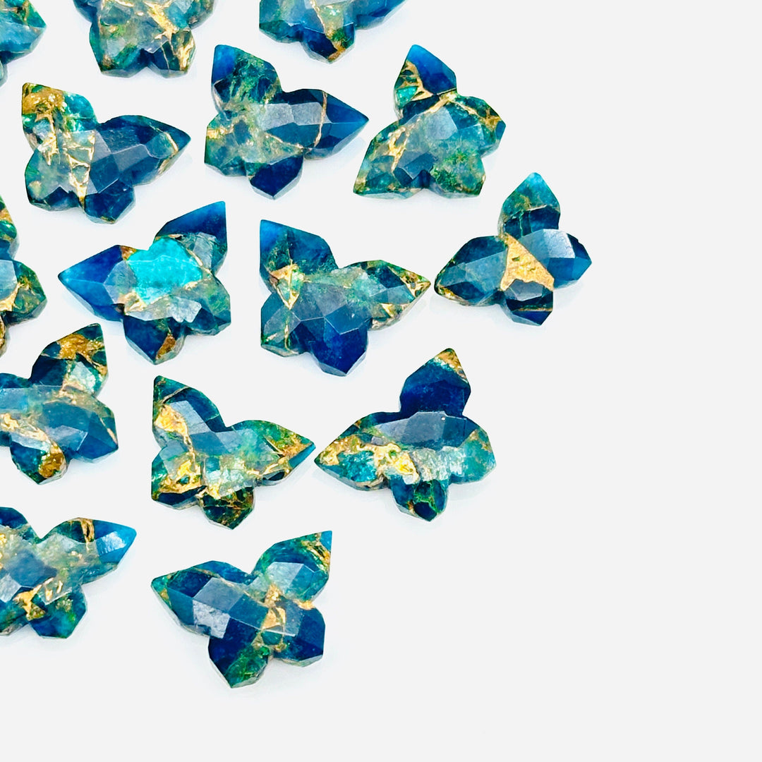 Pretty Butterflies, Mohave Neon Copper Turquoise Butterfly Shape Beads, Faceted Butterfly Gemstone, Neon Turquoise Carving Beads 14x10 MM