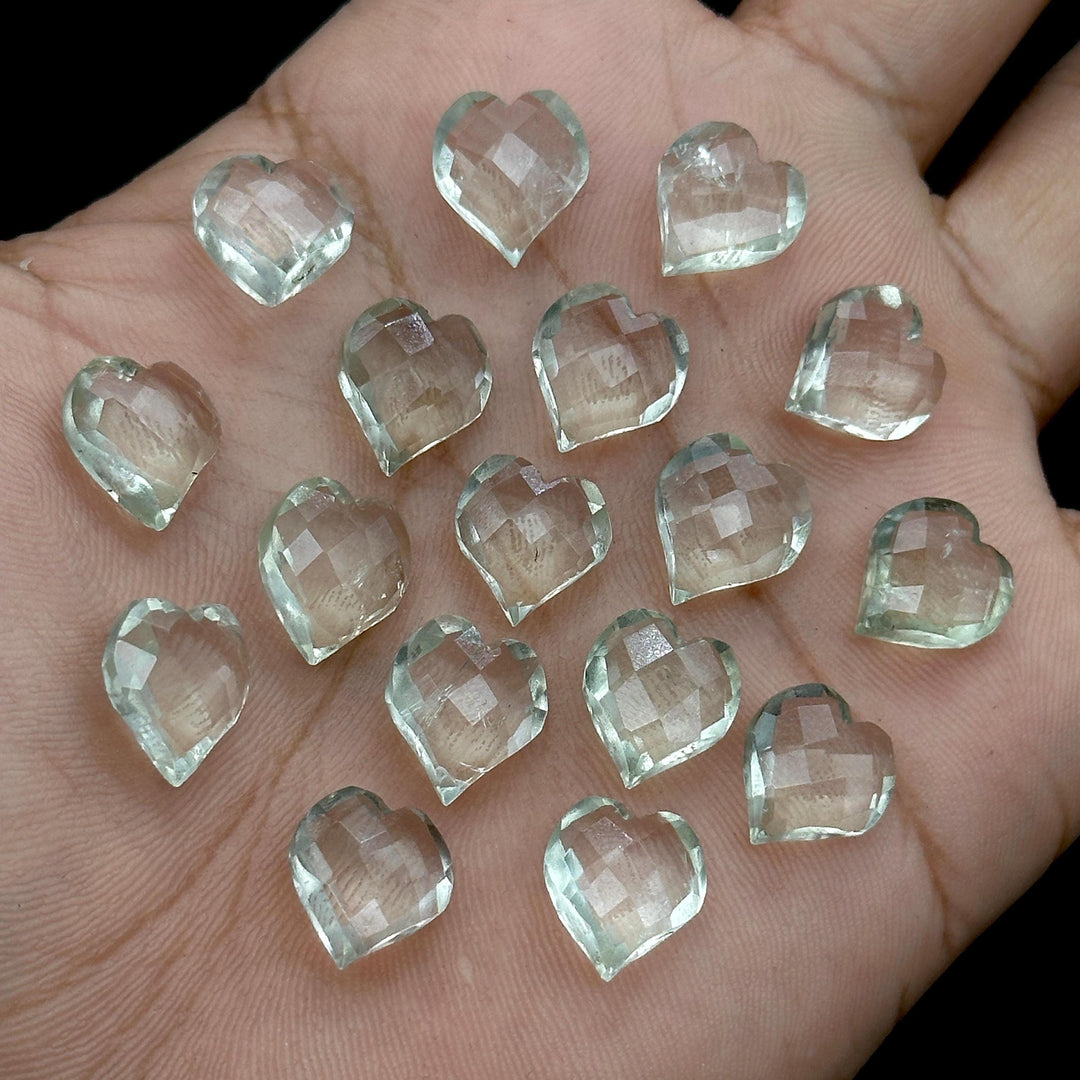 Faceted Green Amethyst Heart Shape Beads, Natural Green Amethyst Hand Carved Heart Charms for Jewelry Making, Heart Shape Briolette's, 13 MM