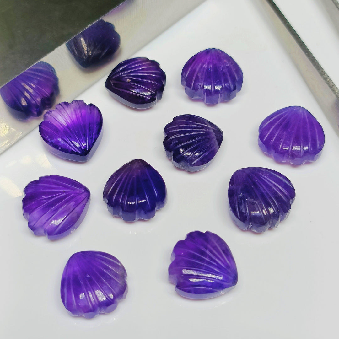 Natural Purple Amethyst Seashell Shape Briolette's, Hand Carved Shell Beads, 12 mm Shell Shape Gemstones For Jewelry Making, Shell Charms