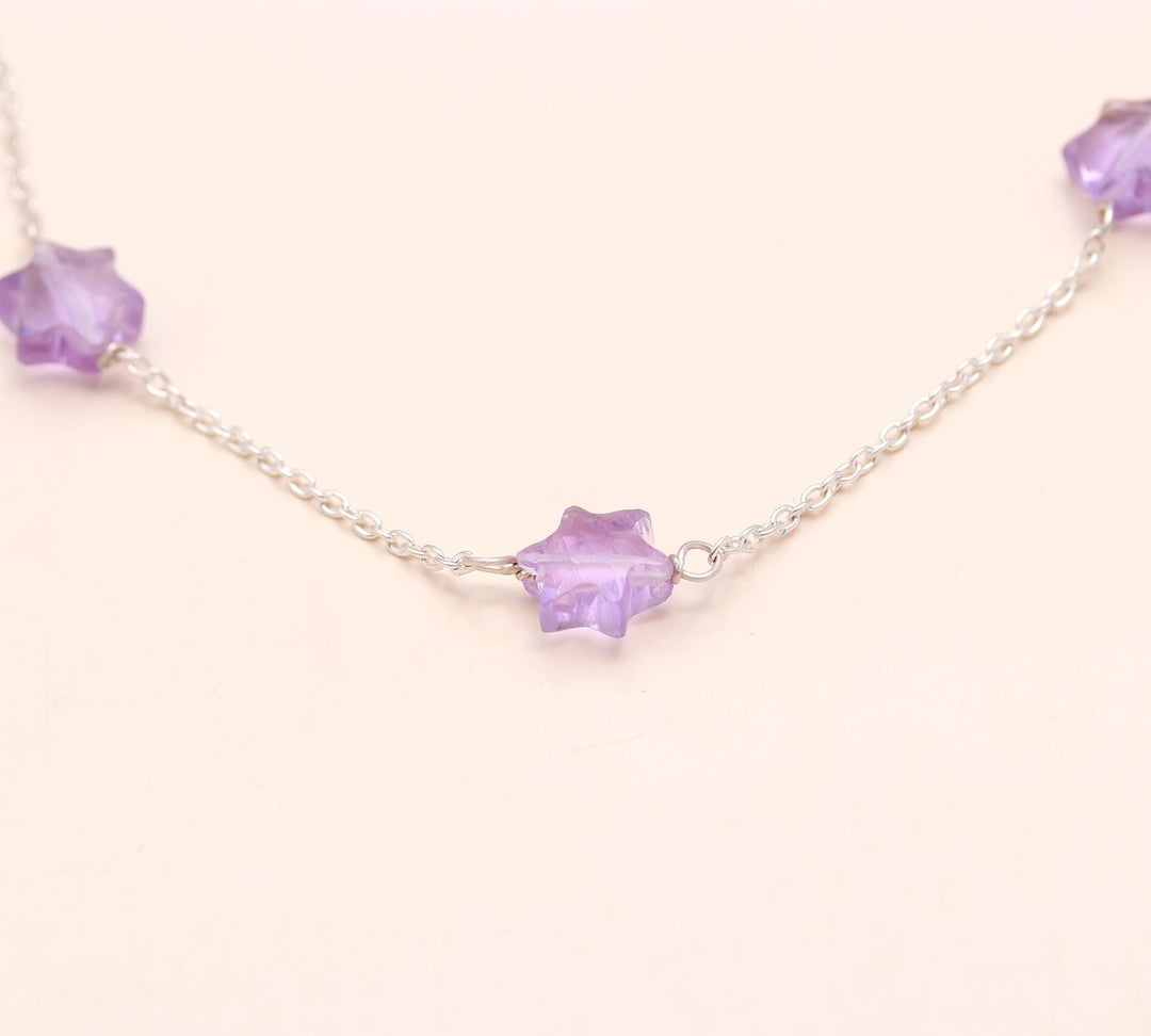 Natural Amethyst Star Beads Bracelet, February Birthstone, Amethyst Healing Star Beads Jewelry, 925 Silver Bracelet Fancy Bracelet for Girls