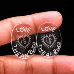 Load image into Gallery viewer, 1 Pc Crystal Quartz Incarved Stone, Clear Crystal Love Is the Answer Handwritten Gemstone, 30 MM, Gift for love