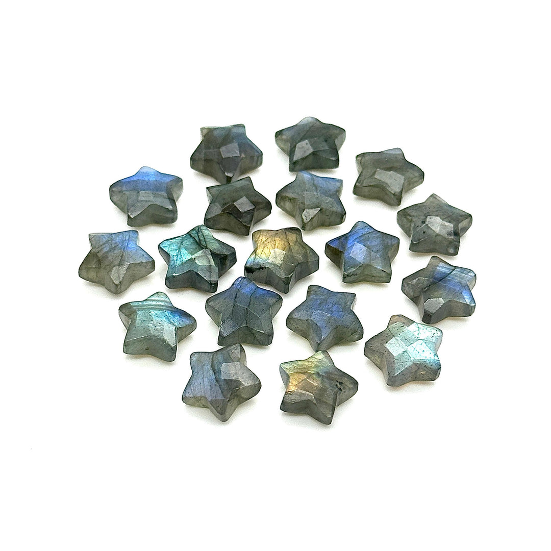 Flashy Labradorite Star Beads: Carved Gemstone Charms (10mm)