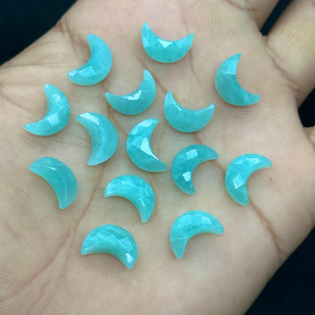 Mini Amazonite Carved Moon Shape Briolette's, Natural Amazonite Faceted Moon Shape Gemstone Beads, Hand Carved Moon Beads, Moon Charms 12 MM