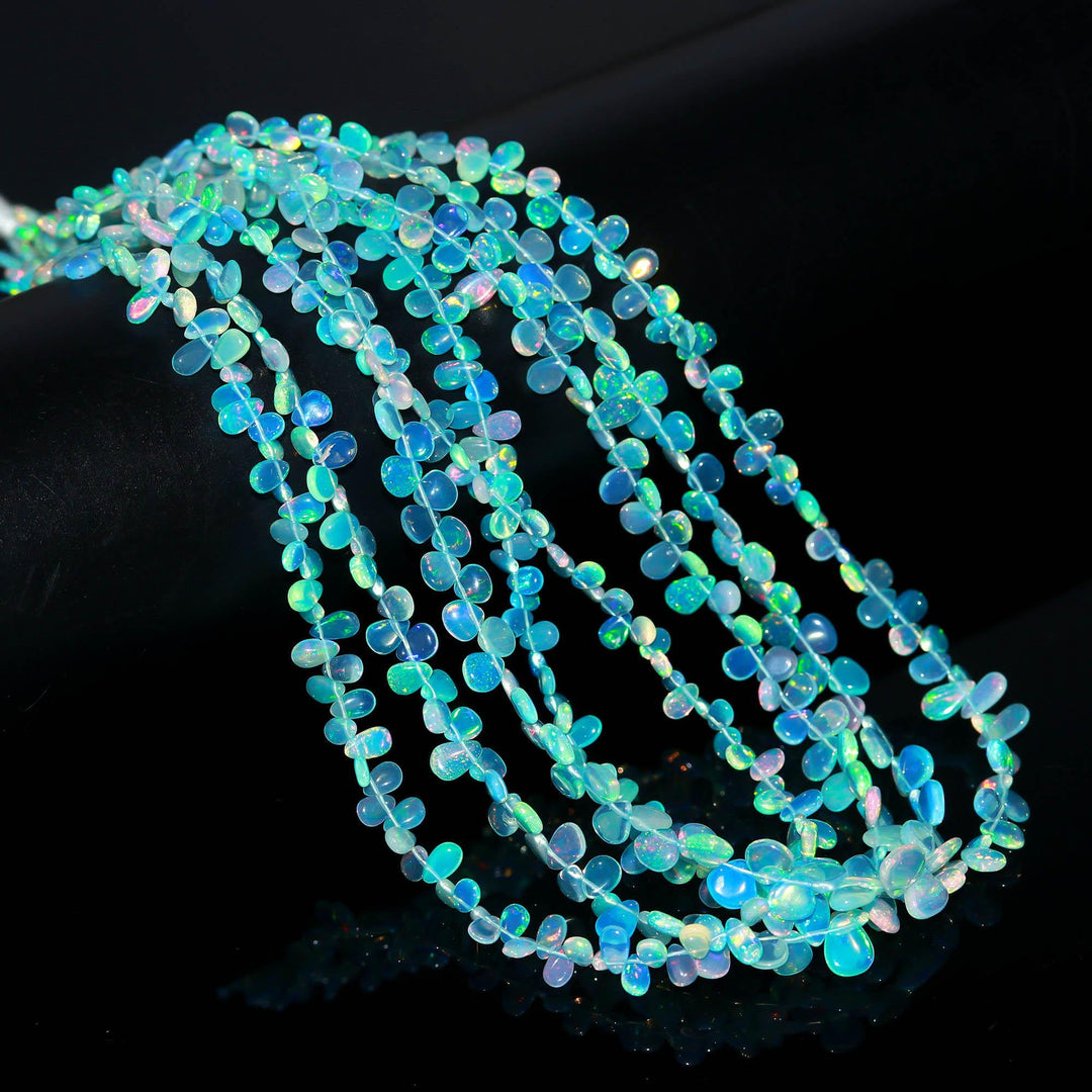 Light Blue Opal Pear Shape Beads, AAA Fire Ethiopian Opal Pear Shape Gemstone Beads, Jewelry Making Welo Opal Beads, 4-8 MM