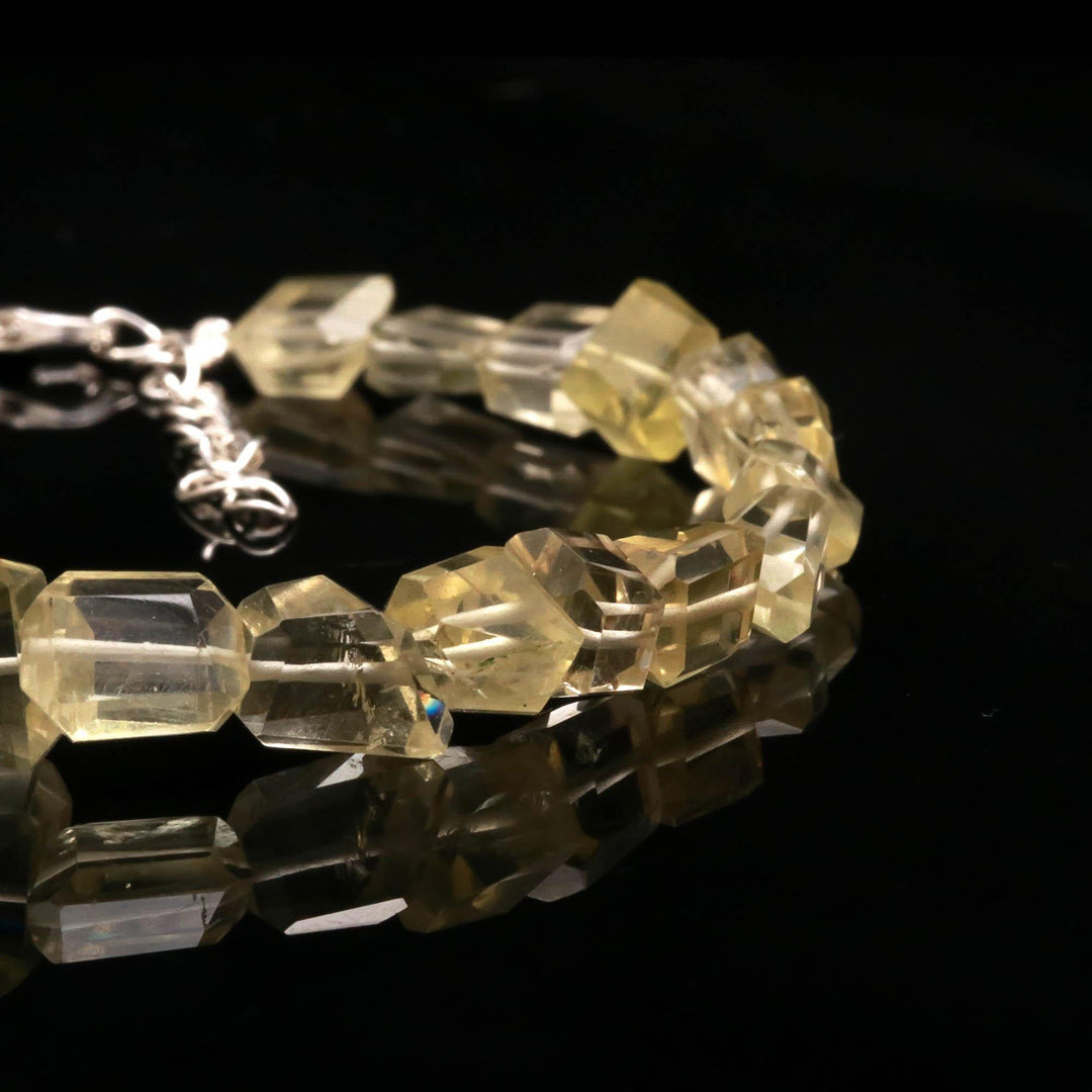 AAA Lemon Quartz Faceted Tumble Beads Bracelet, Lemon Quartz Nuggets Shape Beads Bracelet, Jewelry Gifts, Fancy Jewelry for Girls, 8 MM