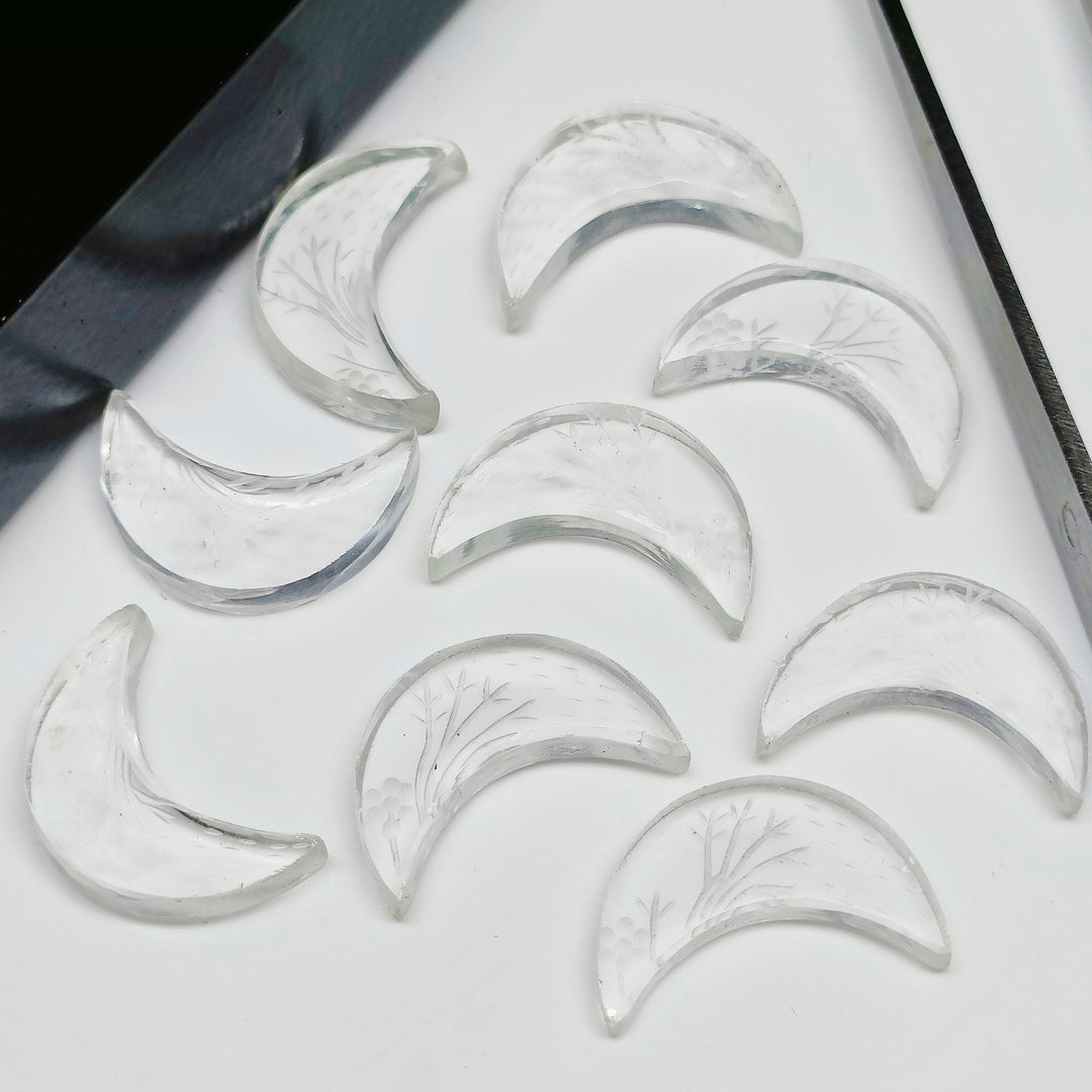 1,2,3,4 Pcs Natural crystal quartz Hand Carved moon Shape, Carved moon Shape Gemstone For Jewellery,moon Shape Gemstone, 17mm