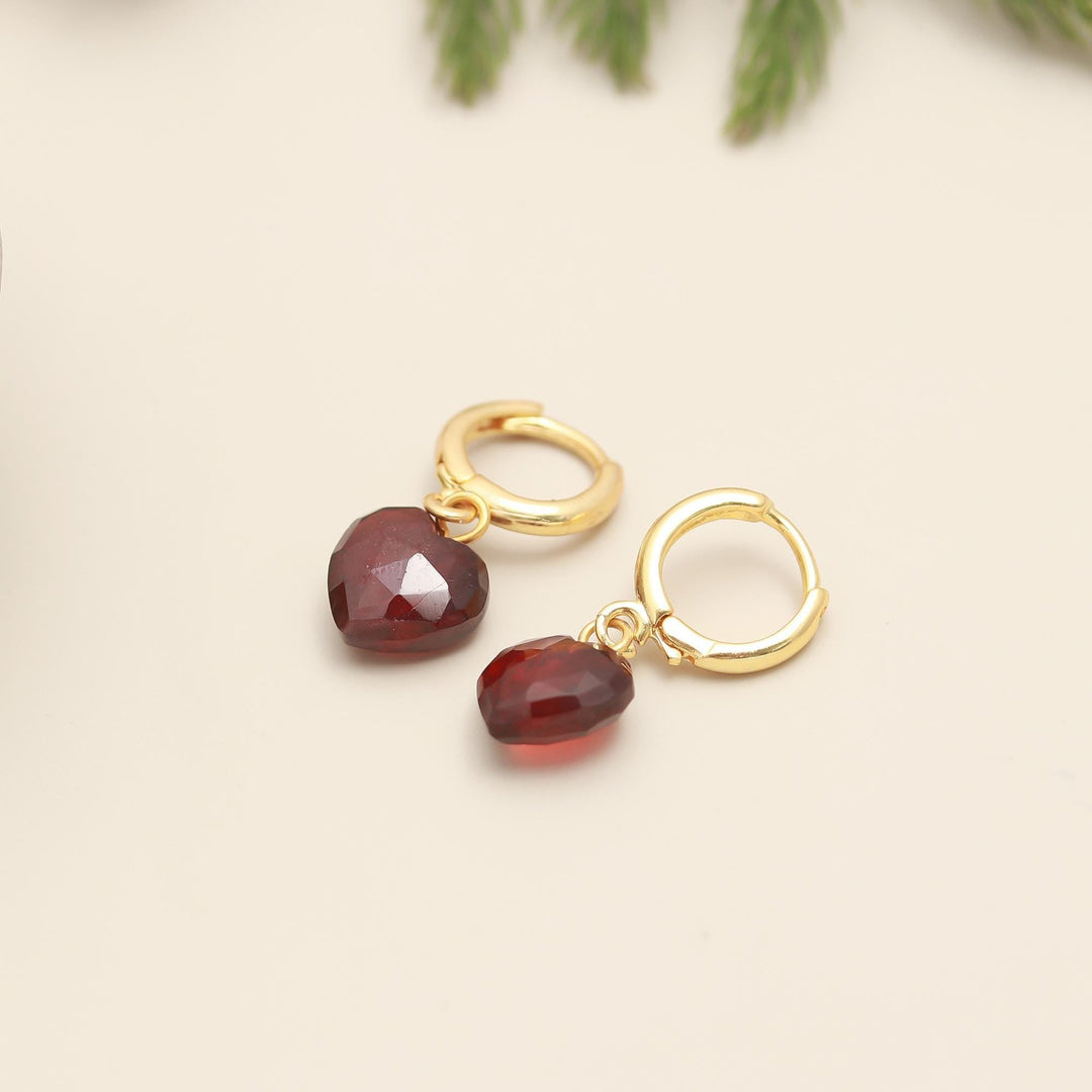 January Birthstone, Natural Granet Faceted Heart Earrings, Fancy Girls Jewelry, 10 MM Heart Jewelry for Her, Red Garnet Love Jewelry