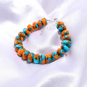 Oyster Copper Turquoise Beaded Bracelet, Orange Turquoise Rondelle Beads Bracelet, Women's Gift, Bohemian Beads Jewelry, Gift for Her