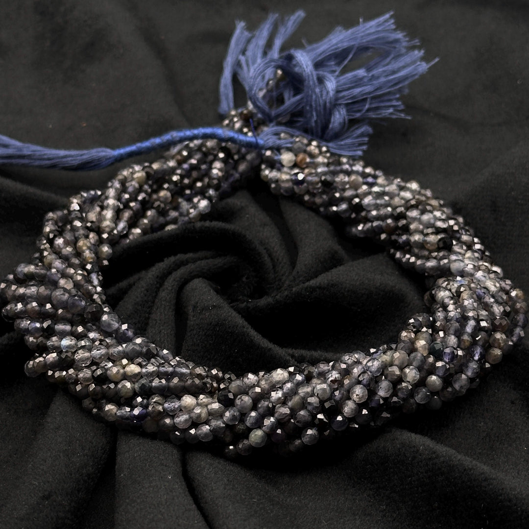 Faceted Iolite Beads: 4mm Round Blue Gemstone Strand, 13 Inch