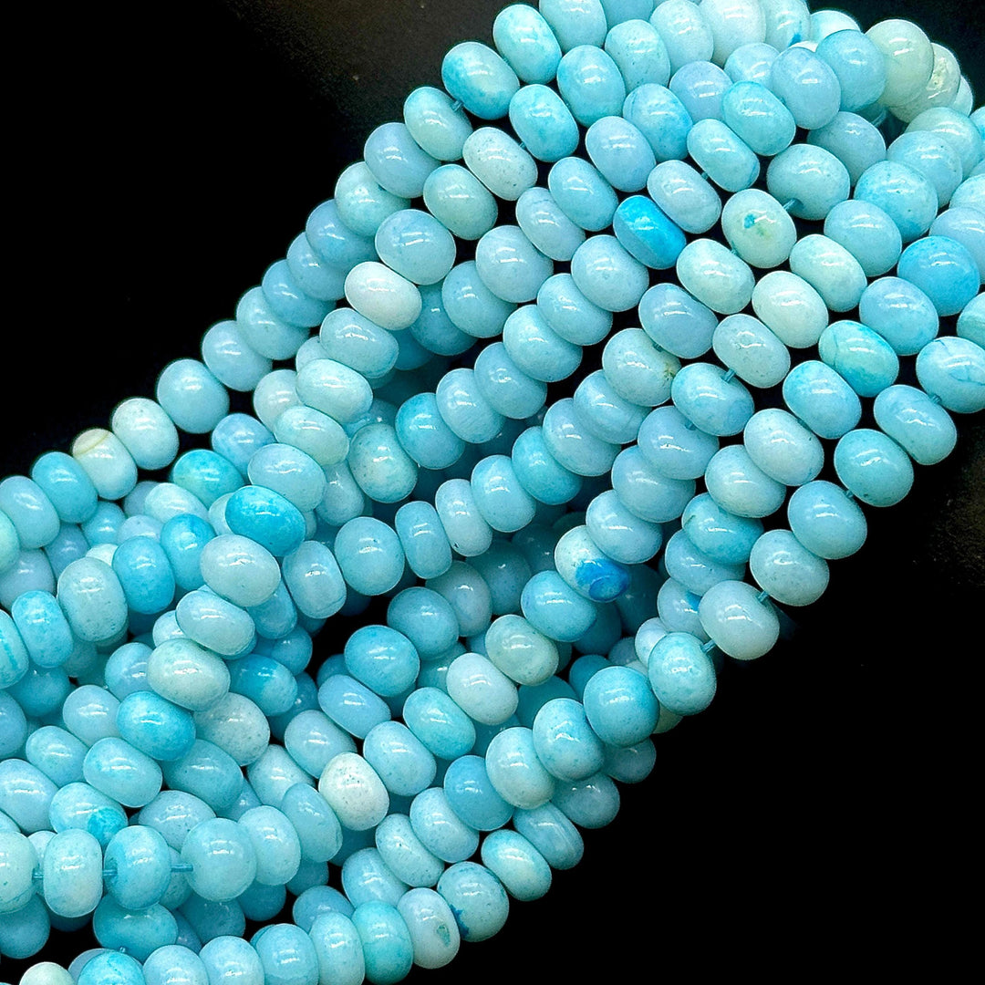 Blue Opal Smooth Rondelle Beads, Blue Color Opal Beads for Jewelry Making, Wholesale Loose Opal Beads, 8 MM Sea Blue Opal for Craft Making