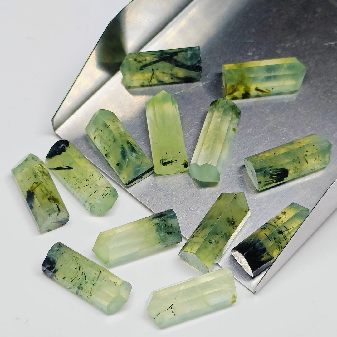 Natural Prehnite Faceted Pencil Gemstone: Jewelry Making (15X6 mm)
