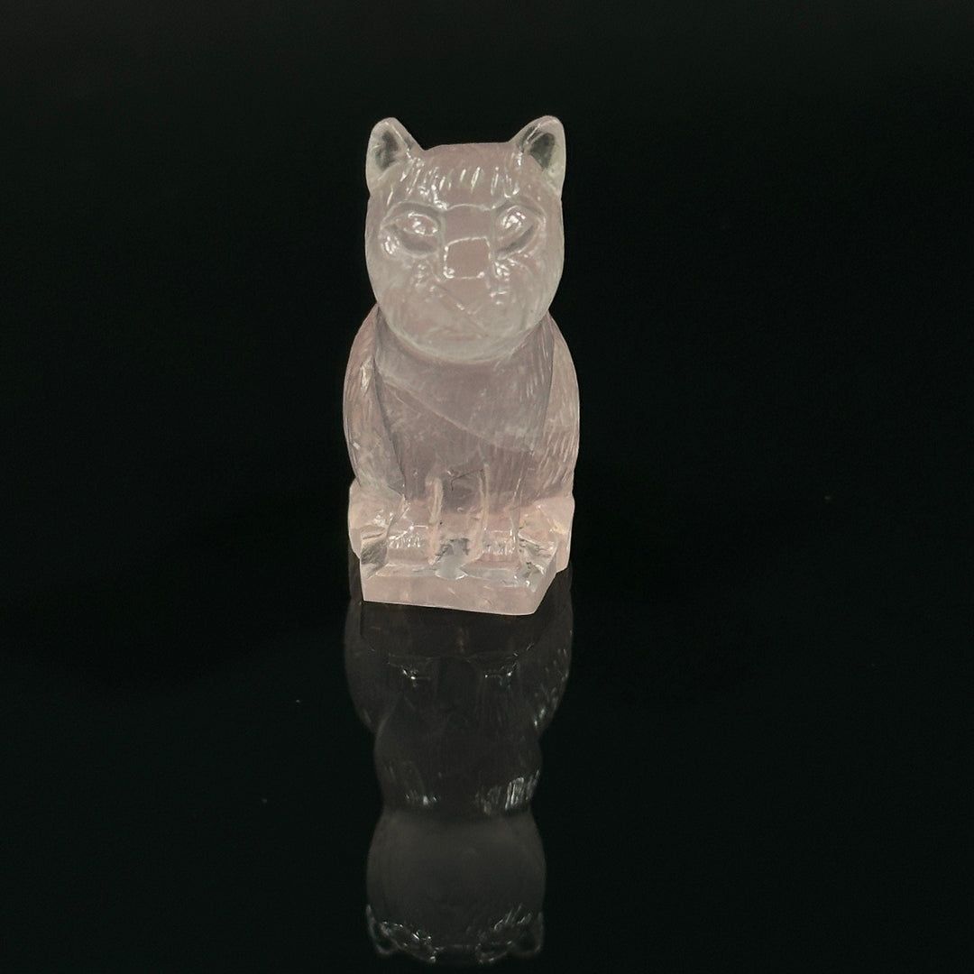 Rose Pink Quartz Cat Carved Gemstone, Egyptian Cat Carving, Feminine Energy and Healing Energy Rose Quartz Carving, Come Come Cat 30X17 mm