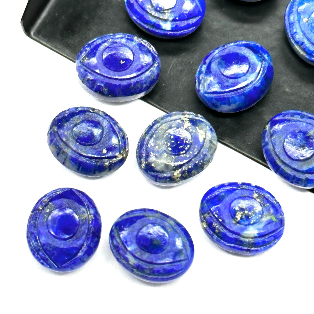 Natural Lapis Lazuli Evil Eye Briolettes Beads, Blue Lapiz Lazuli Evil Eye Carved Beads, Evil Eye Protection Gemstone Beads, 10X12 MM