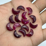 Load image into Gallery viewer, Red Colored Ruby Carved Moon Shape Beads, Faceted  Moon Shape Gemstone Beads For Jewelry, Moon Shape Charms Bead, Dyed Red Beads 12 MM