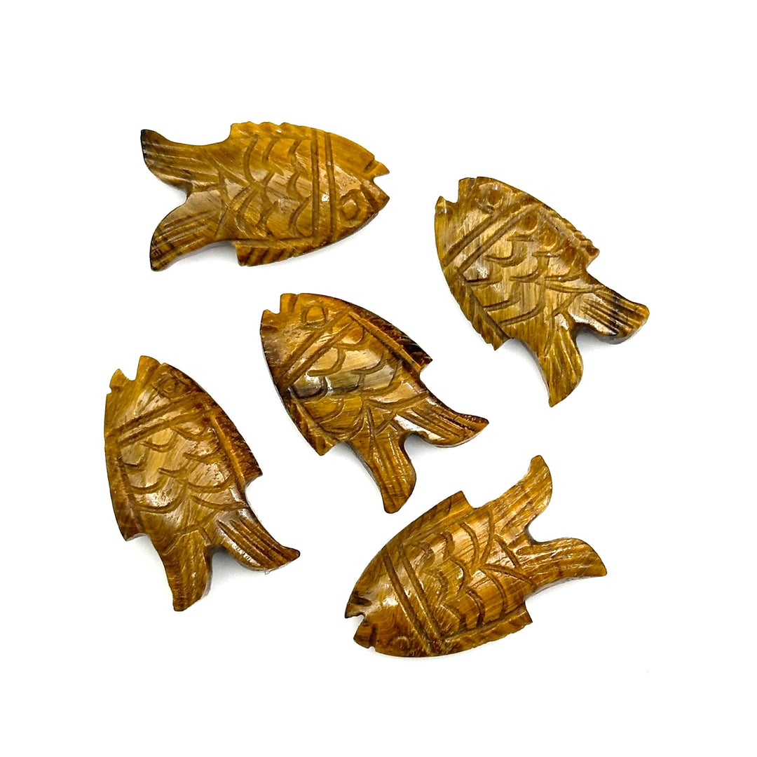 Natural Tiger Eye Fish Carving Gemstone, Hand Carved Fish Shape Gemstone, Healing Fish Beads 17X26 MM Brown Fish Charm Best For Jewelry