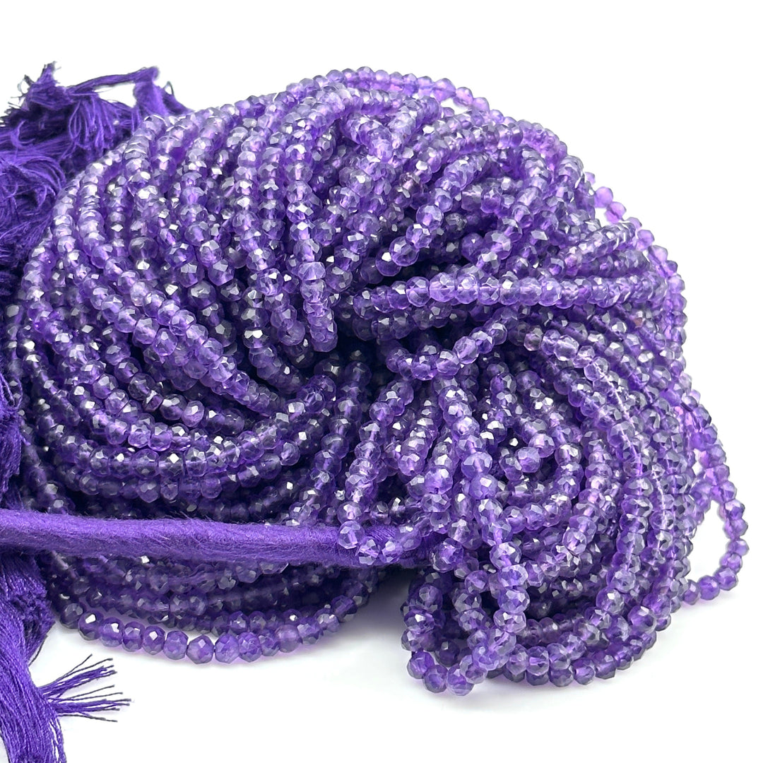 Natural Amethyst Faceted Rondelle Beads, Amethyst Faceted Jewelry Making Loose Beads, Purple Amethyst Crystals, 4 MM Wholesale Crafts Beads