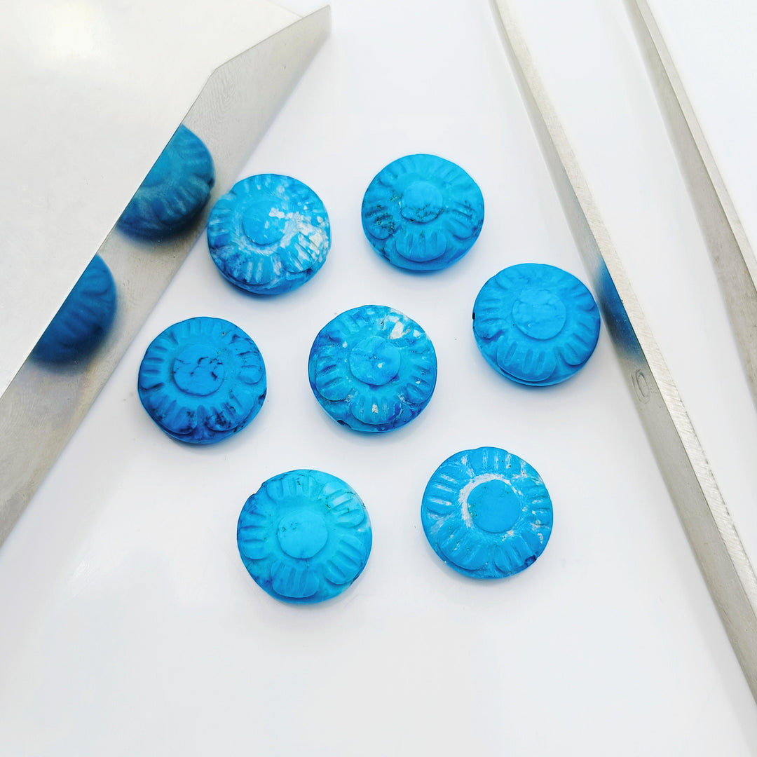 2,3,4,5pcs turquoise Fancy Shape Carved Gemstone, Loose Gemstone, coin Shape Gemstone for Jewlery, Carved Gemstone 11 mm