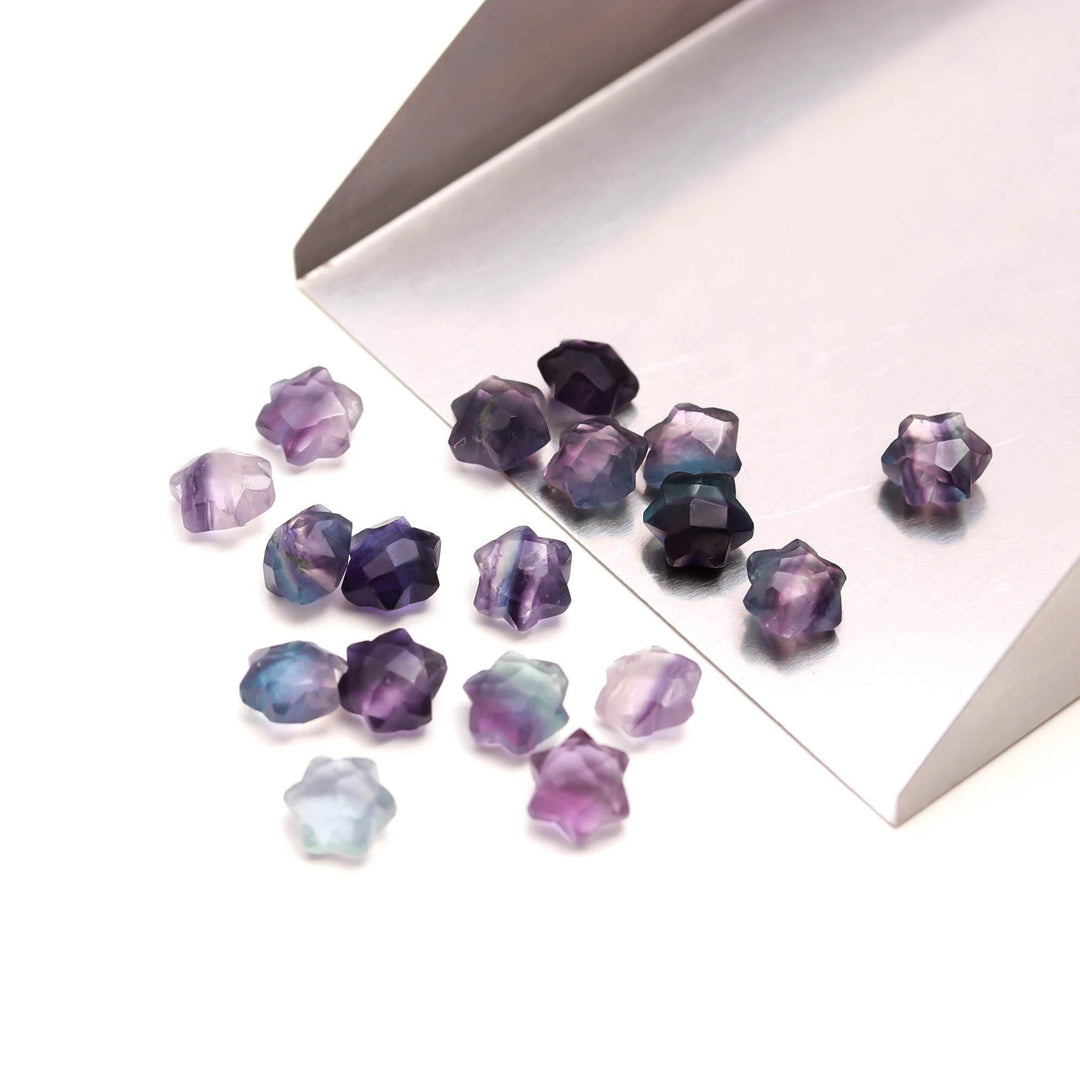 Natural Multi Fluorite Star Shape Beads, AAA Fluorite Star Shape Beads, 6 MM Star Shape Gemstone for Jewelry, 6 Sides Carving Star Beads
