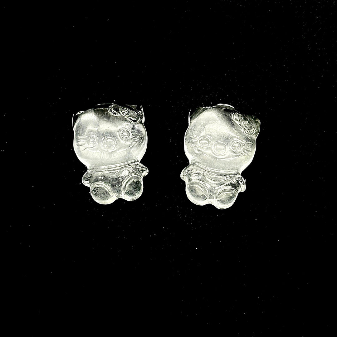 Carved Cat Shape Stone, Hello City Stone, Natural Crystal Quartz Flat Back Hand Carved Cat, 20 MM Carved Kity Shape Stone, 1 Piece