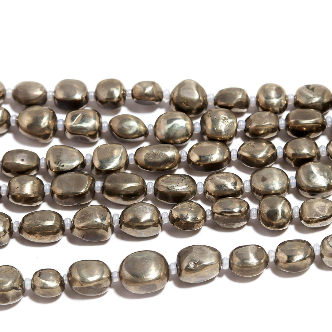 Natural Pyrite Tumble Shape Beads, Smooth Pyrite Nuggets Shape Beads, 8" Strand Fancy Jewelry Making Beads Loose Beads, 6X8 MM Approx