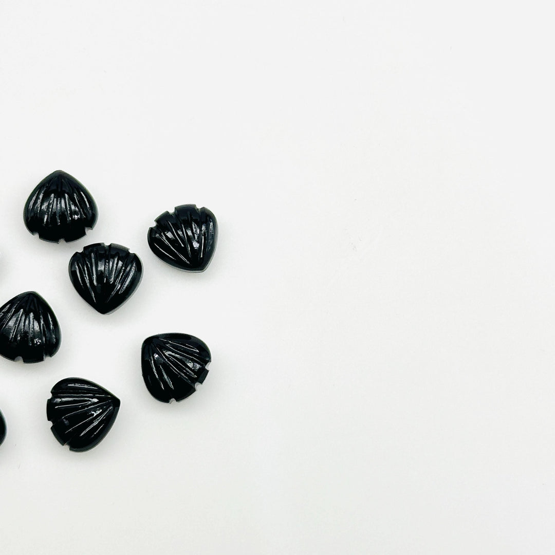 Natural Black Onyx Shell Beads, 8 MM Hand Carved Seashells, Tiny Carved Beads, Black Onyx Shell Charms, Jewelry & Craft Making Gemstones