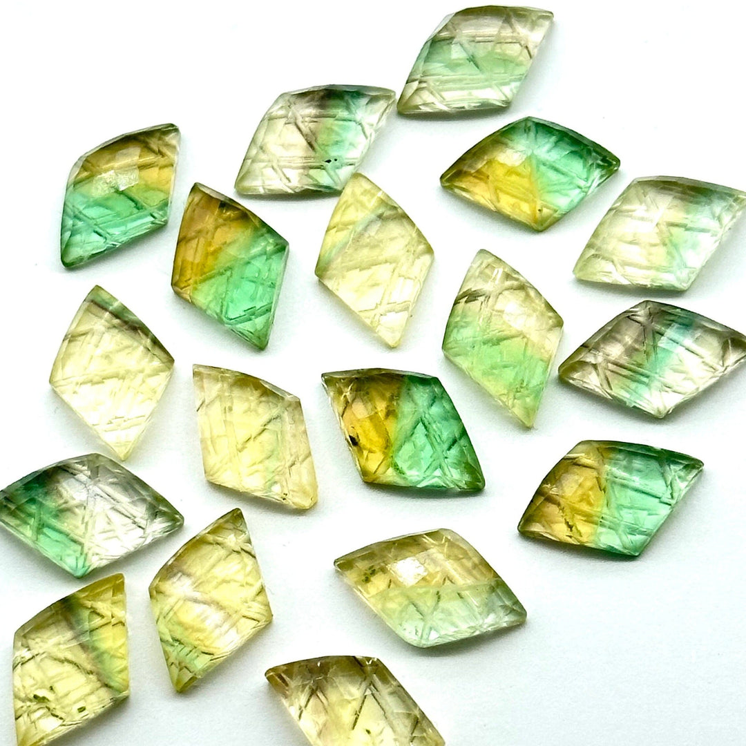 Natural Fluorite Diamond Shape Hand Carved Beads, 16X10 MM Backside Intersections Gemstone, Carved Fluorite, Loose Fancy Beads for Jewelry