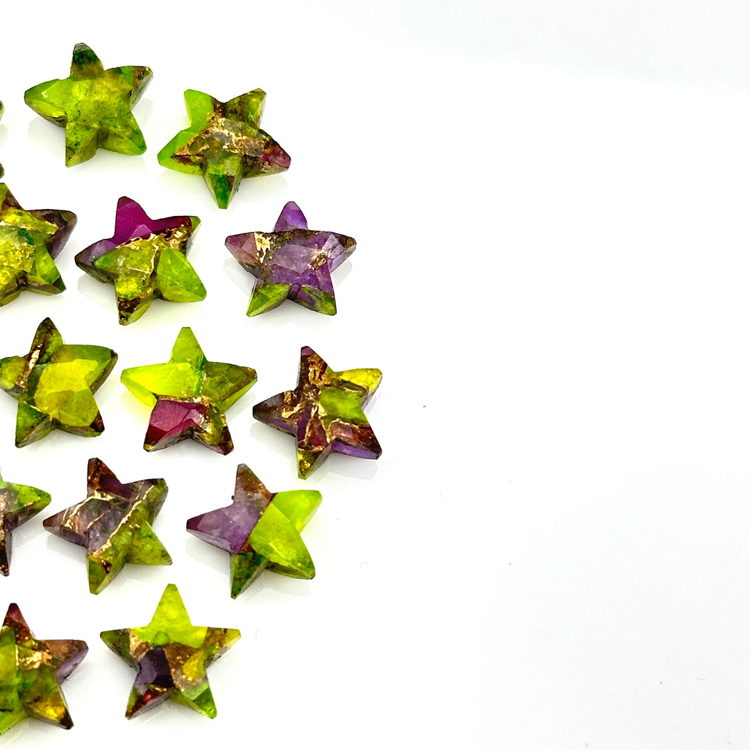 Rare Neon Green & Purple Turquoise Star Shape Beads, Green Turquoise Faceted Star Beads, Gemstone Carvings, Hand Carved Charm Beads 10 MM