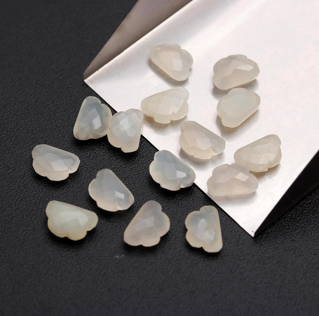 Natural White Moonstone Clouds Shape Beads, AAA Moonstone Faceted Cloud Shape Beads, Carved Cloud Charms, 12 MM, Loose Carved Briolettes