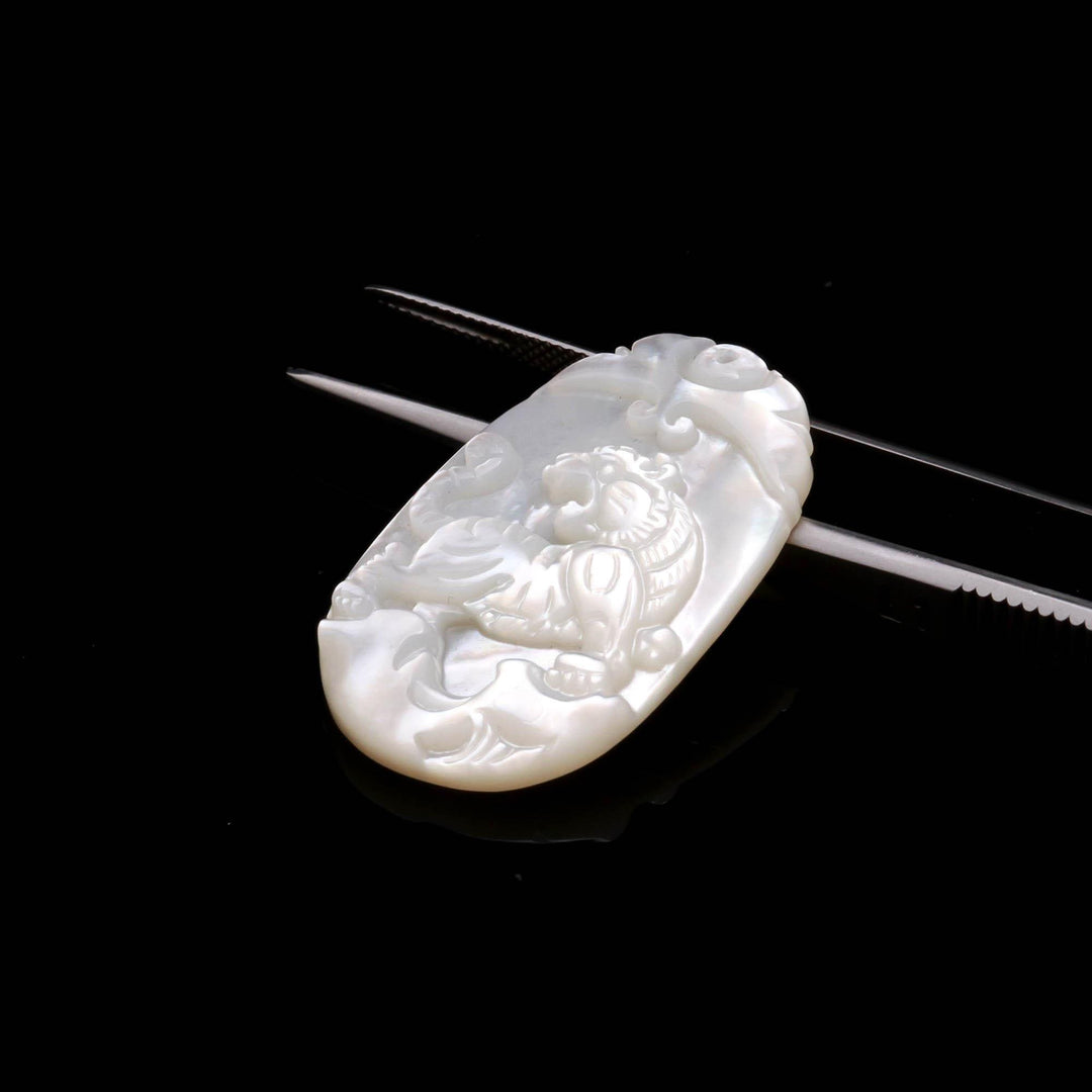 Mother of Pearl Tiger Oval Carving, Handmade Mop Oval Shape Stone, 35 MM, Top Face Drill, Luster Pearl Carved Cabochon