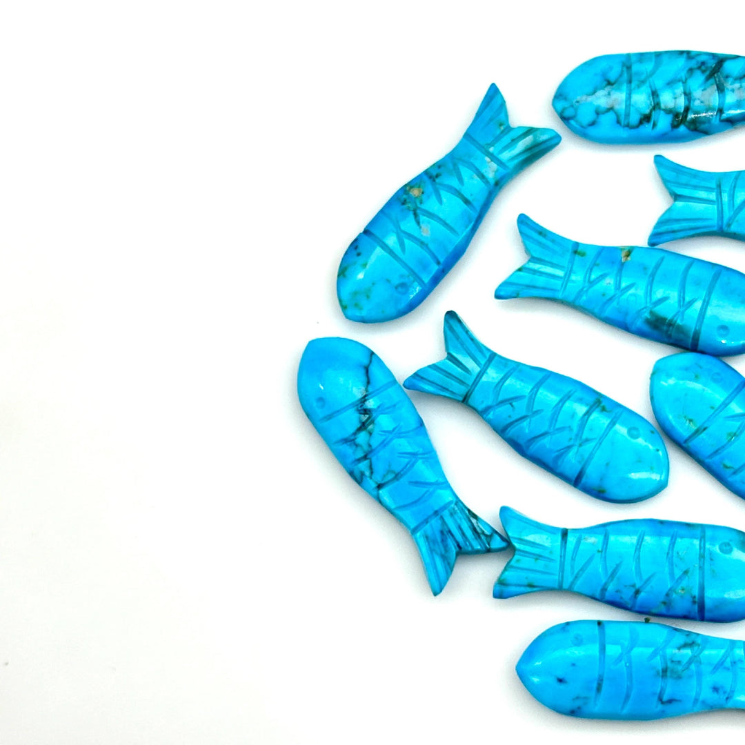 Blue Turquoise Handmade Fish Carving Beads, Blue Fish Shape Carved Gemstone, 10X30MM Loose Gemstone Fishes, Blue Fish Charm For Jewelry