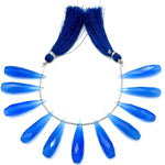 Load image into Gallery viewer, Matched Pairs - Blue Chalcedony Long Drop Shape Briolette's, Faceted Teardrop Beads, 7X30 mm Deep Blue Color Drops For Earring Making