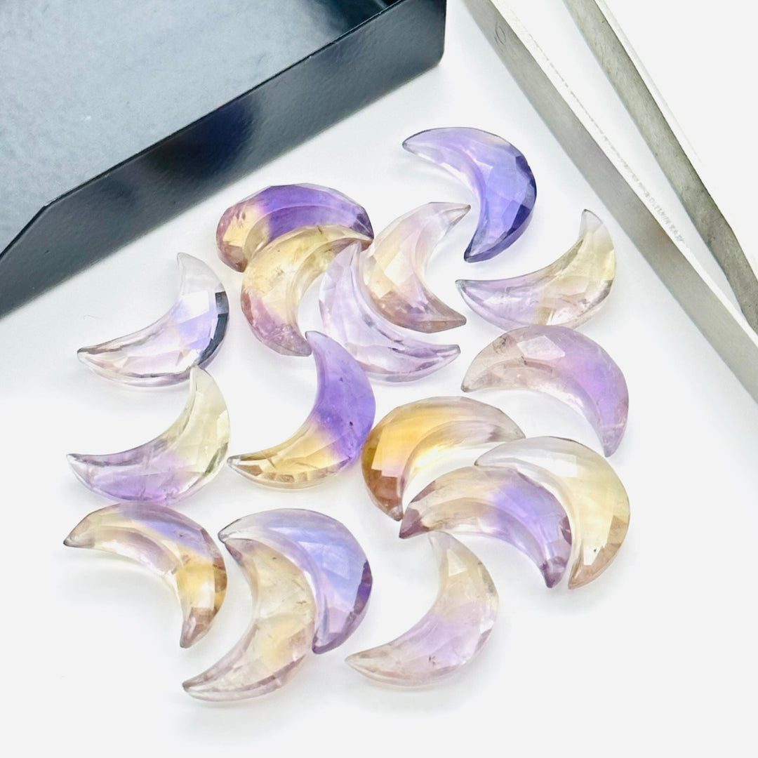 2,3,4,5, Pcs Natural Ametrine faceted Hand Carved Moon Shape Briolette's, Carved Moon Shape Gemstone for Jewlery, faceted Moon Shape 17 mm