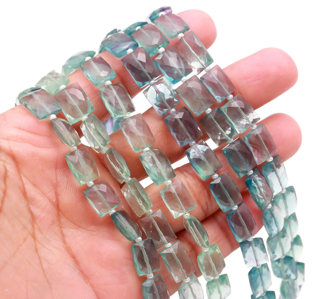Faceted Green Fluorite Chicklet Beads, 8 Inch Strand