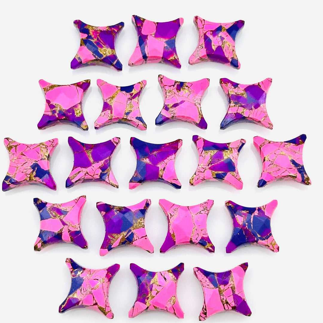Unique Purple & Pink Turquoise Ninja Star Shape Beads, Carving Beads, Mohave Turquoise Gemstone Beads, 11X15 MM Jewelry Making Charms Beads