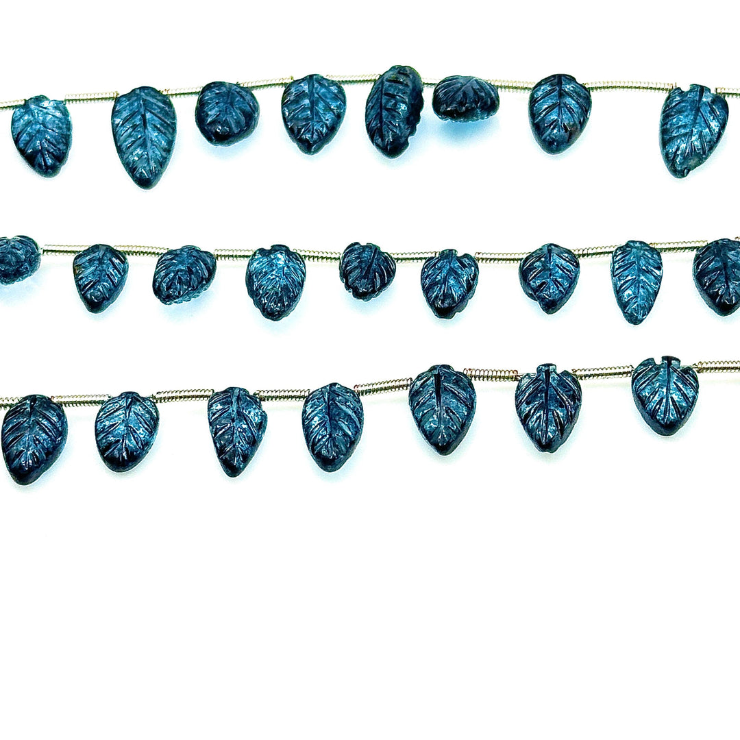 Fancy London Blue Topaz Leaf Shape Beads, Coated Blue Topaz Leaf Briolette's, Hand Carved Beads For Jewelry 8-11 mm, 8" Strand Loose Beads