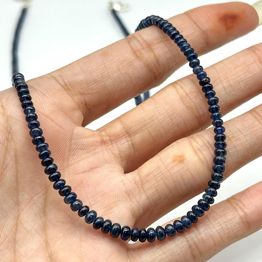 Natural Blue Sapphire Necklace, Blue Sapphire Beaded Necklace, 3 MM Blue Gemstone Necklace, Sterling Silver Handmade Jewelry, Gift for her
