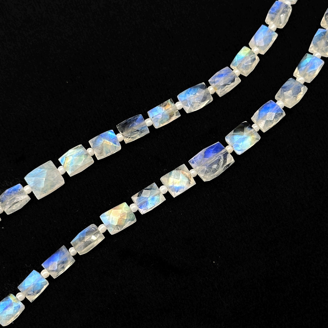 Natural Rainbow Moonstone Faceted Chicklet Gemstone Beads, Flashy Blue Fire Moonstone Rectangle Beads, AAA Quality Moonstone Gemstone Beads