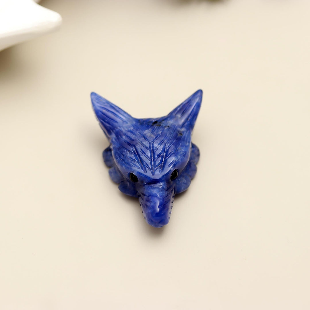 Natural Sodalite Fox Head Carving, Crystal Gifts, Home Decor, Reiki Heal Gemstones, Jewelry Making Pendant Beads, Side Drill