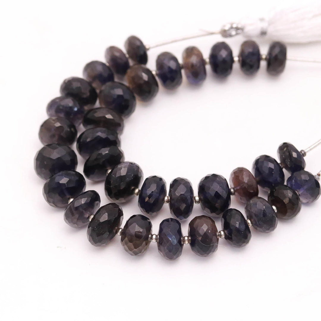 Natural Iolite Rondelle Shape Beads, Blue Iolite Faceted Gemstone Beads, 9 - 11 MM AAA Iolite Beads for Jewelry Making 4 Inch Strand